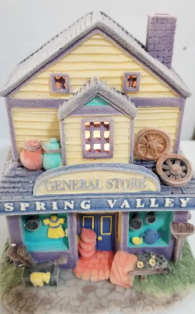Spring Valley Lighted Village Ceramic General Store, Post Office and Fountain 3