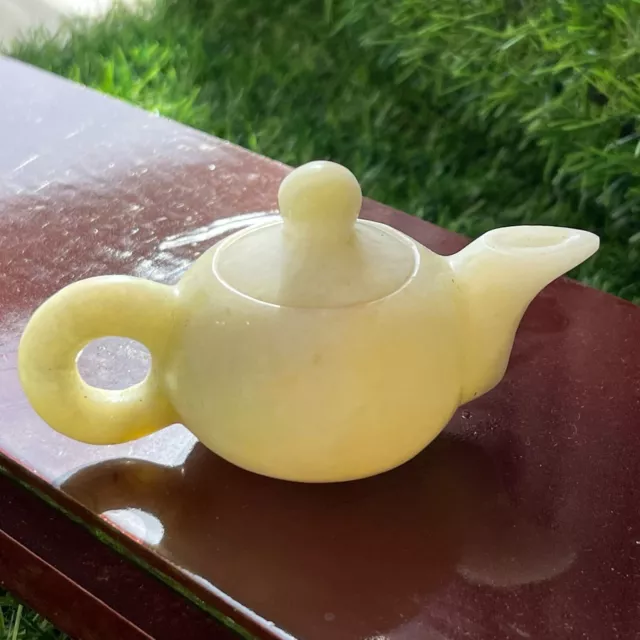 0.25LB TOP Natural Lantian jade quartz hand carved crystal teapot reiki healing