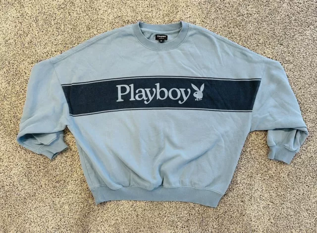 PACSUN PLAYBOY Sweater Adult Small Blue Cropped Top Sweatshirt Pullover Women’s