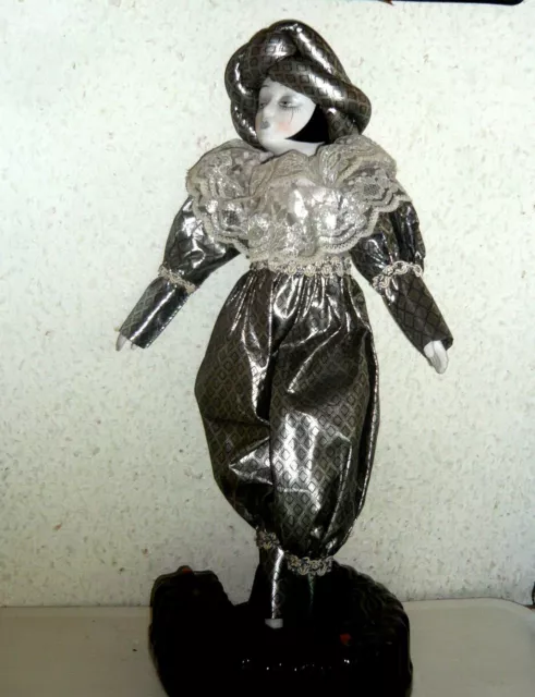 Harlekin Pierrot Sammlerpuppe Clown Dekofigur venezianisch ca. 45 cm TOP