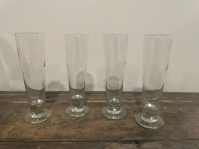 Set 4 Vintage Elegant Clear 16oz. Pilsner Beer Glasses 9 1/2” Tall Footed Bases