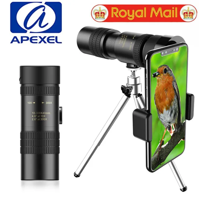 APEXEL 4K 10-300X40mm Telephoto Lens Zoom Monocular Telescope +Tripod For iPhone