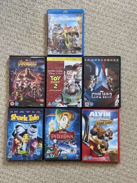 BULK DISNEY DVDS Zootropolis, Peter Pan, Toy Story2, Avegers, Captain ...