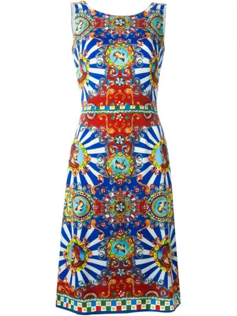 AUTH Famous Dolce&Gabbana majolica carretto siciliano printed Dress 40