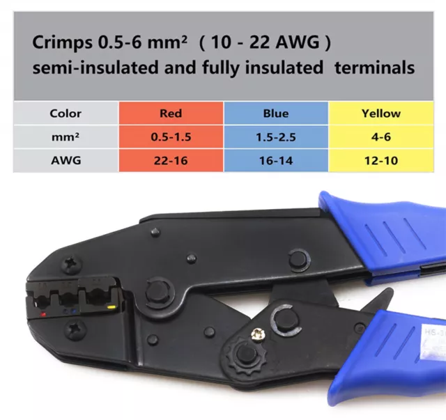 Ratchet Crimping Tool Wire Crimper Pliers Cable Spade Ring Connectors Terminals 3