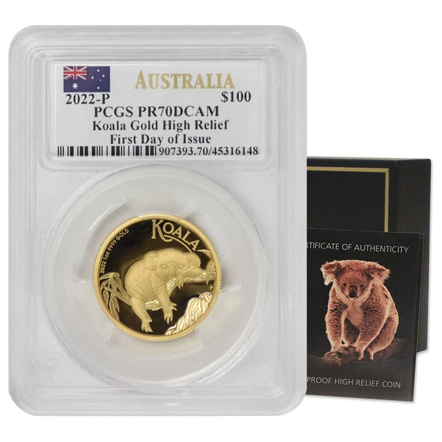 2022 Australian $100 Gold Koala High Relief PCGS PR70DCAM FDOI w/OGP