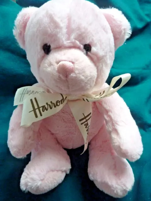 Cute My Harrods Teddy Bear Sugar Pink Plush Ribbon Neck Bow Seated 10inches Tall