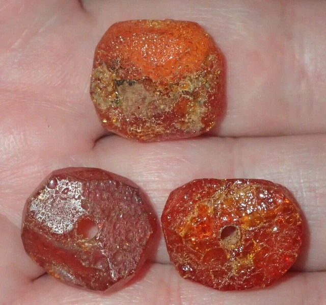 3 Ancient Amber Beads Jordan Desert Christian pilgrims Road, 17.5-18.5mm, #S6089