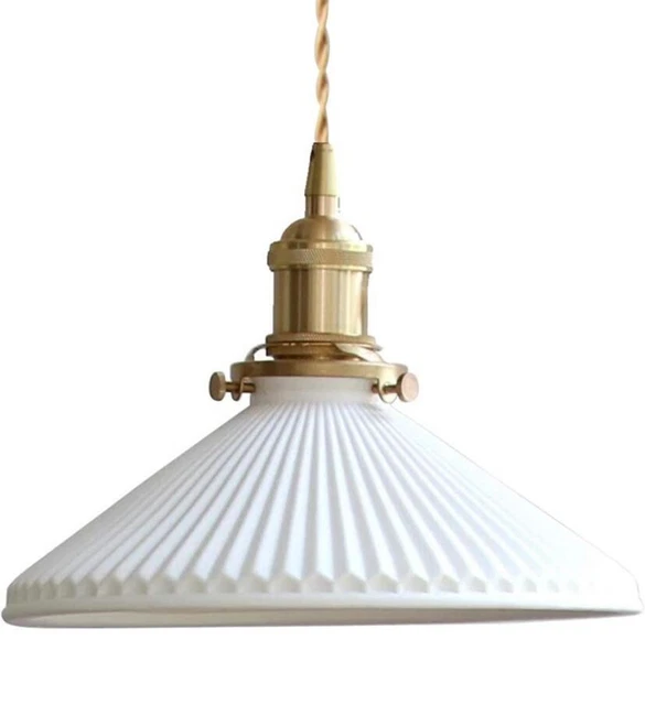 Two White Ceramics Pendant Lights Brass Socket with Switch Hanging Lamps Min... 2