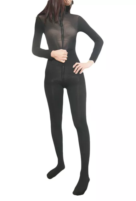 Women Sheer Lace Top Full Bodystocking Jumpsuit Zipper Bodysuit Lingerie  Catsuit
