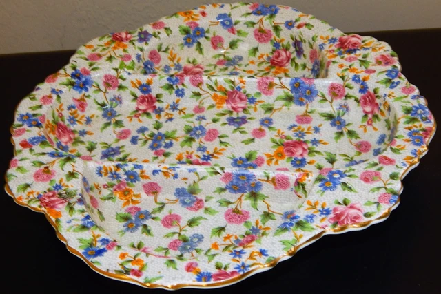 ROYAL WINTON GRIMWADES ENGLAND Old Cottage Chintz 3 Part Divided Relish
