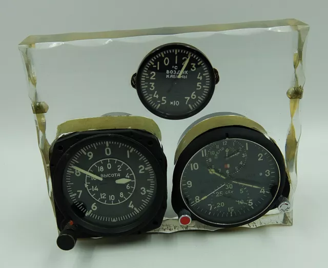 AChS-1M Russian USSR Military AirForce Aircraft Cockpit Clock + VD-20 Altimeter