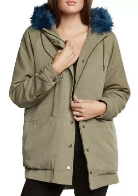 NWT Willow & Clay ANORAK WITH DETACHABLE FAUX FUR TRIM IN OLIVE TEAL Size S