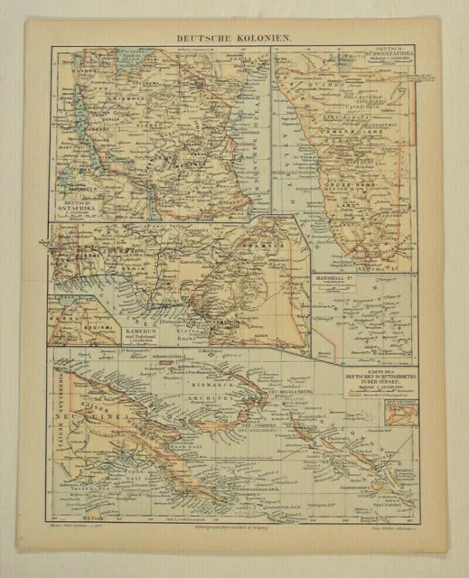 Deutsche KOLONIEN Orig. Landkarte 1895 Deutsch-Ostafrika Kamerun Südwest AFRIKA