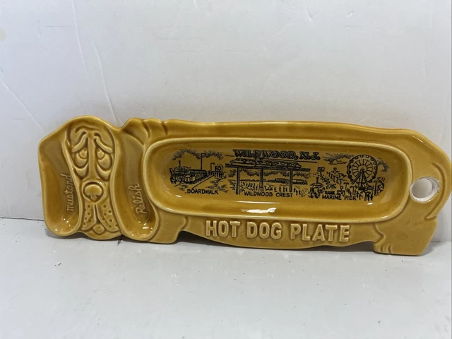 Vintage Hot Dog Plate Wildwood New Jersey Ceramic Dachshund