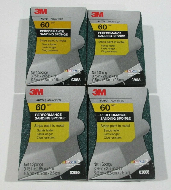 3M 60 Grit Stage 1 Auto Advance Performance Sanding Sponge 4 Pieces 03068 NEW