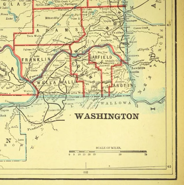 1800s Vintage WASHINGTON State Map Wall Art Decor Antique Original Seattle