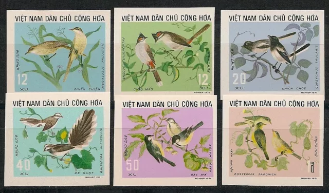 VIETNAM 1973 MiNr: 735 U - 740 U POSTFRISCH VÖGEL BIRDS FAUNA