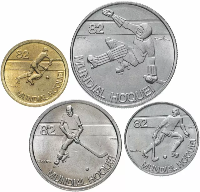 PORTUGAL: 4 monedas 25, 5, 2,5 y 1 escudo 1982 Campeonato Mundial de Hockey