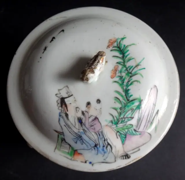 Ancien pot couvert chinois porcelaine canton Old chinese vase mark  bowl XIX 3