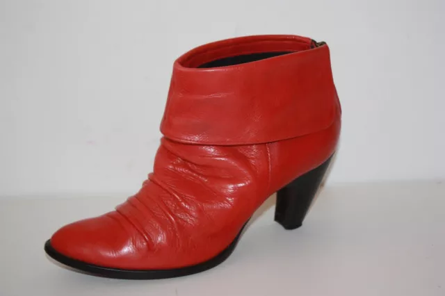 SAN MARINA  Bottines Boots Cuir Plissé Rouge Doublées Talons T 39 TBE 3