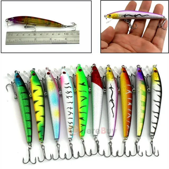 USA Lot 10 pcs Kinds of Fish Fishing Lures Crankbaits Hooks Minnow Baits Tackle