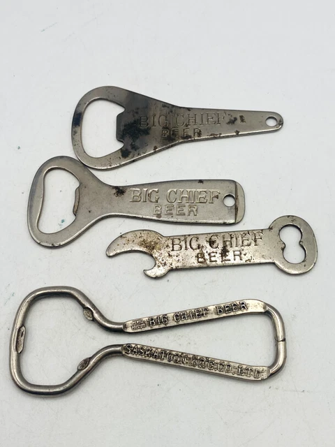 Vintage Advertising BOTTLE OPENER Lot x4 BIG CHIEF Beer Brewery Saskatoon Sask