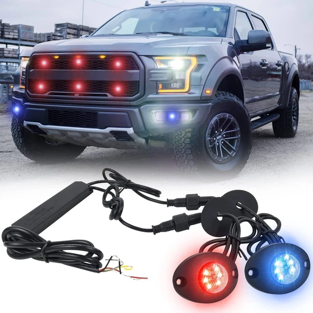 4 PCS 2 in 1 Hideaway Emergency Strobe Lights Warning Flash Light Surface Mount