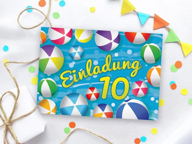 Pool Party Einladungskarten 12x Set | Mit Umschlägen | Für Kindergeburtstag & Sommerparty