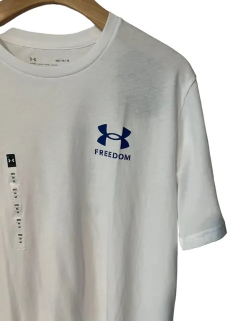 UNDER ARMOR FREEDOM Mens T-Shirt White Loose Fit White American Patriot ...