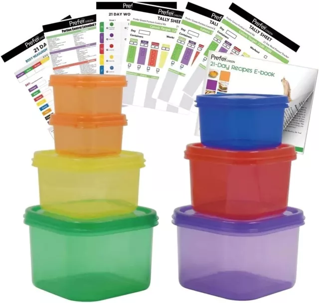 Finorder 21 Day Portion Control Container Kit (14-Piece) with Complete Guide, BPA Free Food Portion Container Set for Meal Prep, 21 Day Lose Weight