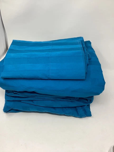 My Pillow SPLIT KING Lake Blue Stripe Sheet Set 100% Certified Giza Egyptian