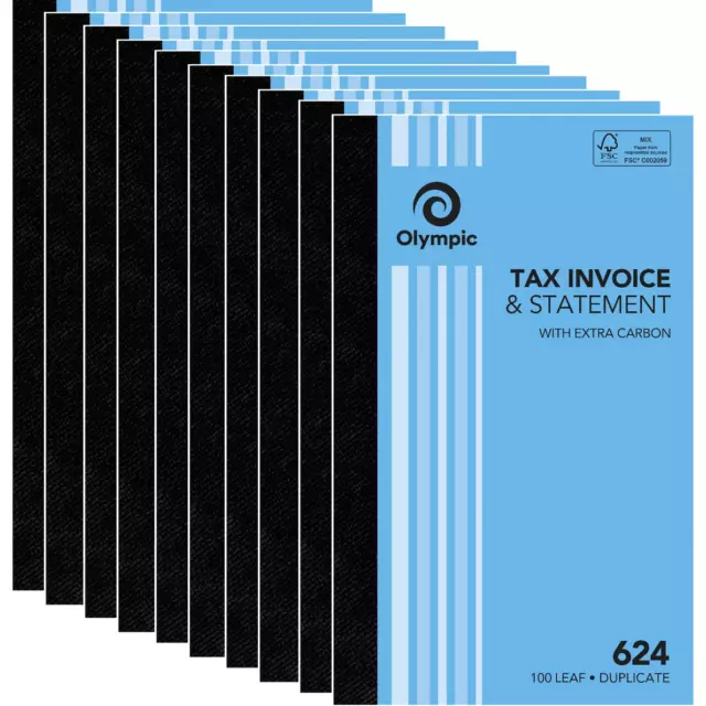 10 x Olympic 624 Duplicate Tax Invoice & Statement Book - AO140872 + FREE SHIPPI