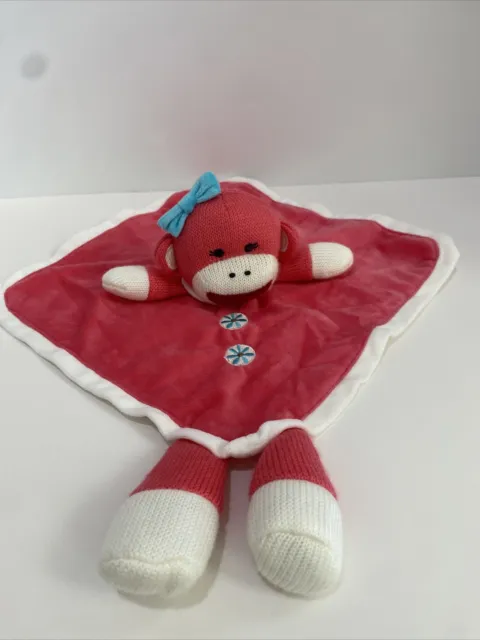Baby Starters Bright Pink Knitted Sock Monkey 12" Lovey Soft Blanket Rattle