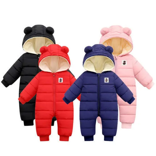 Baby Girls Boys Warm Hooded Snowsuit Jumpsuit Down Coat Romper Padded Jacket