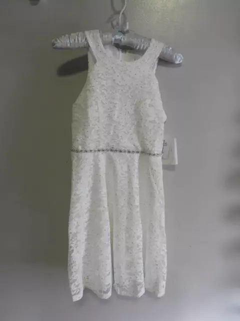 Speechless Girls Sleeveless (Lined) White Glitter Dot Dress, Size 12
