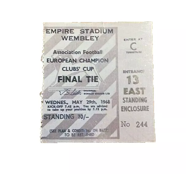 1968 European Cup Final - Manchester United V Benfica  - Replica Match Ticket