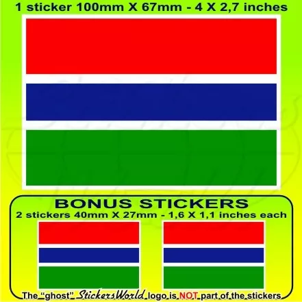 GAMBIA Flagge Gambische Fahne AFRIKA Vinyl Sticker, Aufkleber 100mm x1+2 BONUS