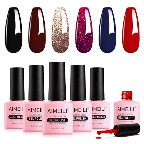 AIMEILI Esmaltes Semipermanentes para Uñas en Gel UV LED, Kit de Esmaltes de