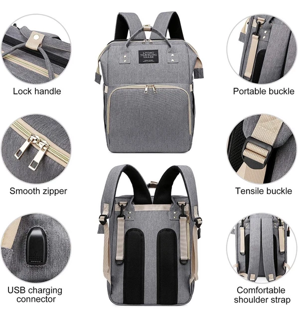 Baby Diaper Bag Backpack with Bassinet Changing Station Gray 5