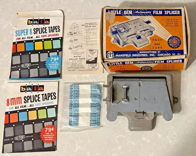Empalme automático de película Little Gem de 8 y 16 mm con caja e instrucciones