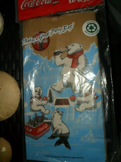 1997 Coke Coca Cola Polar Bear Lunch Bags MIP 20 Paper Bags
