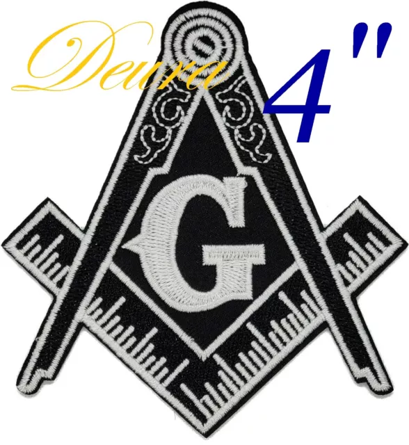 Masonic 4" Black LOGO EMBROIDERED PATCH iron-on FREEMASON SQUARE COMPASS MASON