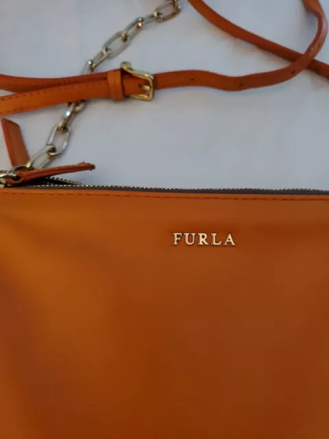 Furla Crossbody Leather Bag Adjust Gold Toned Chain/Leather Strap Trifold Purse 2