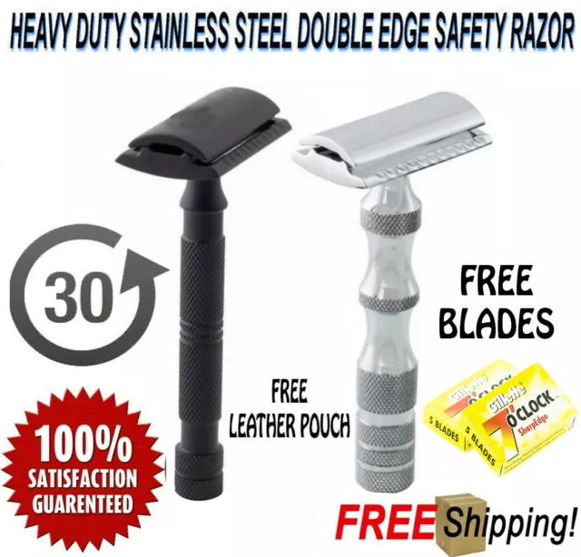 Genuine Men Safety Razor Double Edge Razors +10 Free Blades & Pouch travel kit