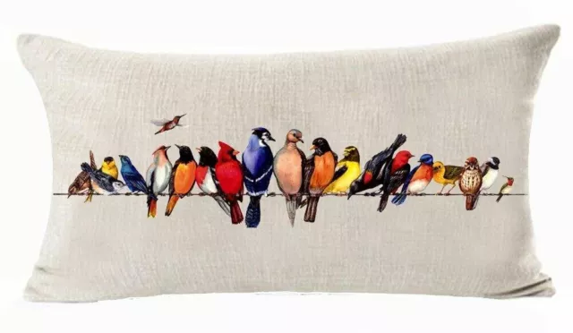 Oil Painting Birds in Tree Branch Colour Ground Cotton Linen  Cushion Cover