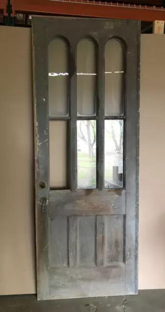 1 Antique Exterior 34x89 VTG Shabby Triple Arched Glass 6 Lite Door Old 696-23B