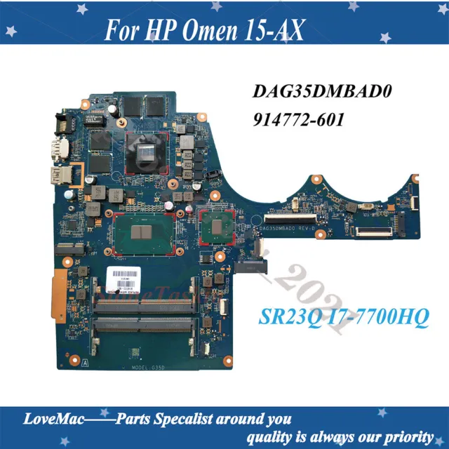 914772-601 914772-501/001 For HP 15-AX motherboard DAG35DMBAD0 I7-7700HQ GTX1050