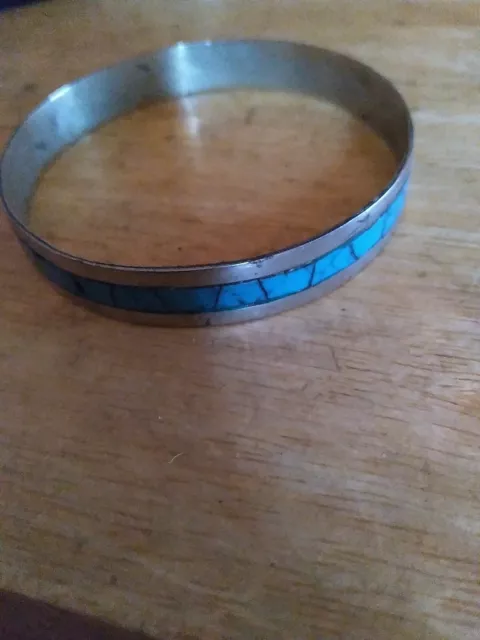 VTG  Hecho En Mexico turquoise  Inlay Bracelet .