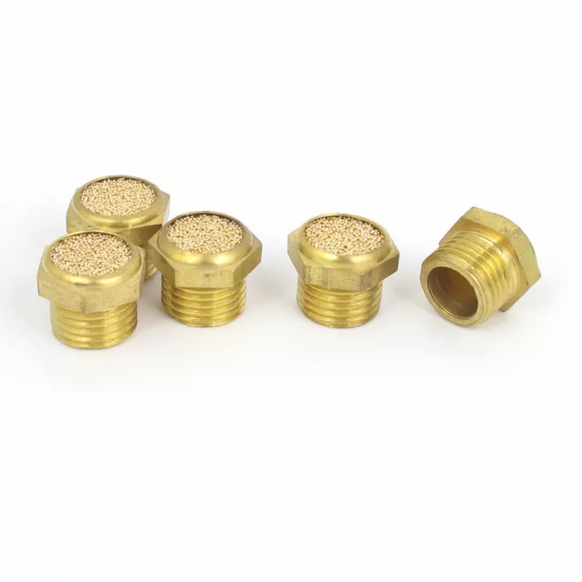 1/4BSP Thread Brass Pneumatic Air Exhaust Noise Reducing Silencer Muffler 5pcs